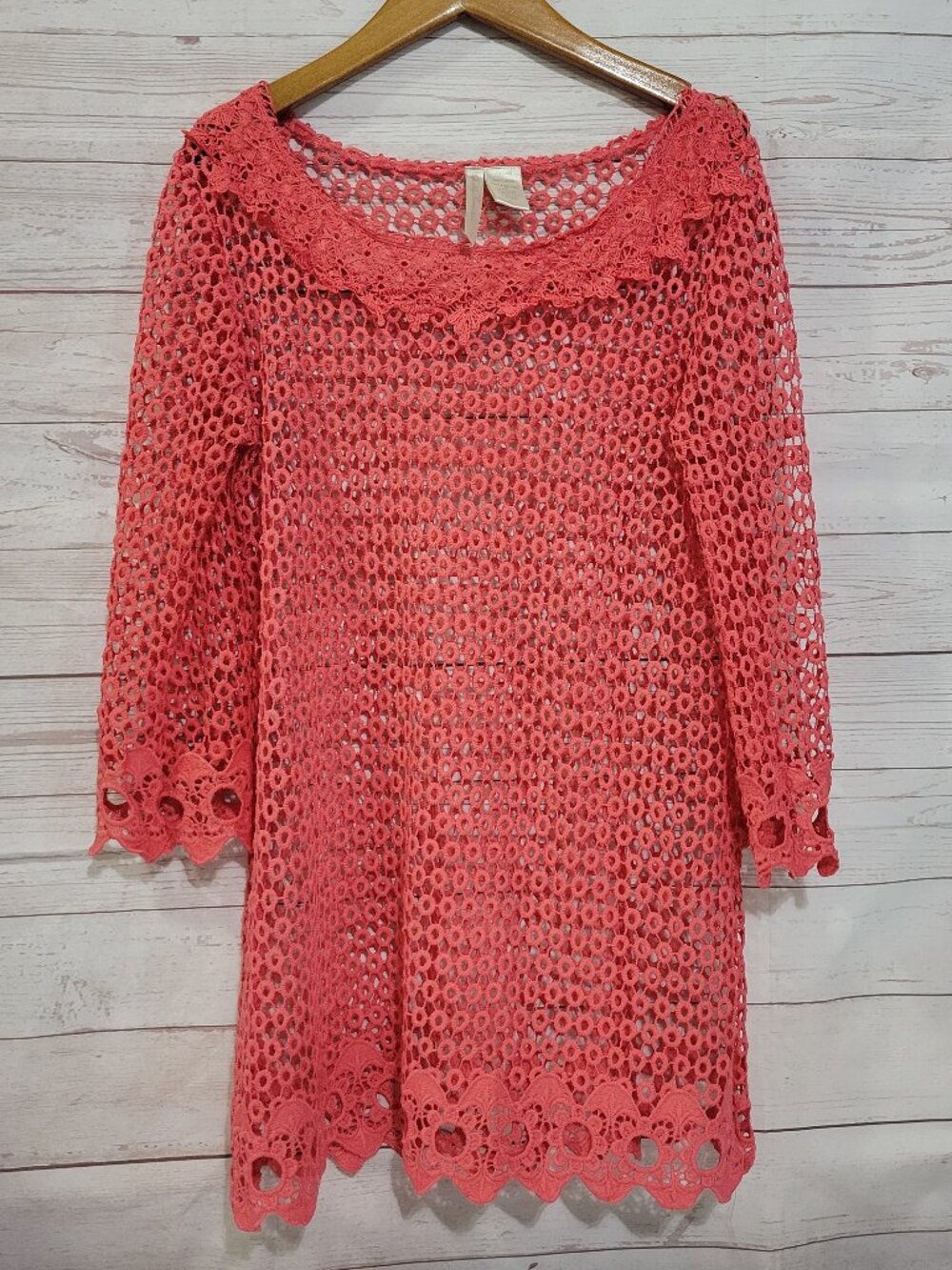 Simply Irresistible Crochet Swimsuit Coverup Womens Small Salmon Color Lace